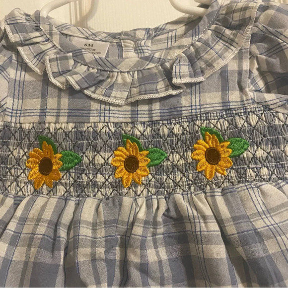 New Smocked Sunflower Bubble Romper - Picture 5 of 7